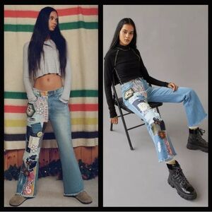 BDG Urban Outfitters High-Waisted Flare Jean - Indigo Craft Patchwork Embroidery